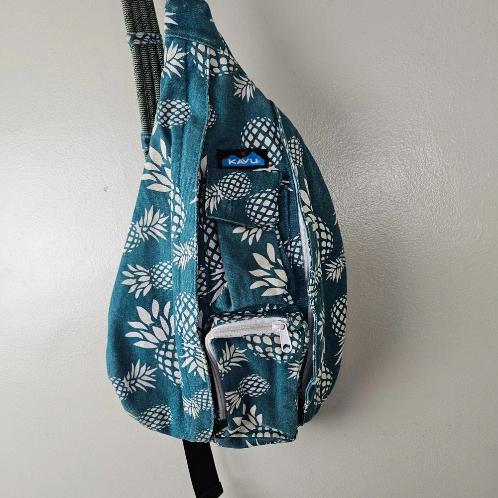 Kavu Rope‎ Sling Backpack Pineapple Print Washed Teal Blue